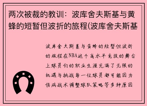 两次被裁的教训：波库舍夫斯基与黄蜂的短暂但波折的旅程(波库舍夫斯基2k)